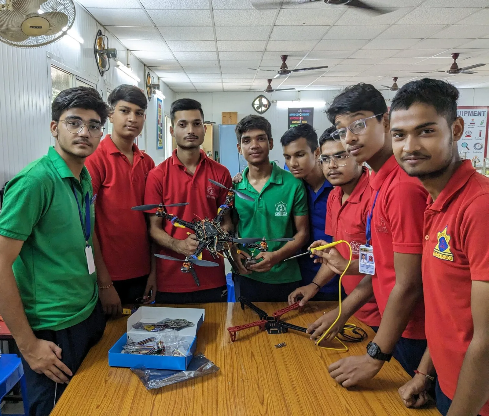 Students with a quadcopter build
